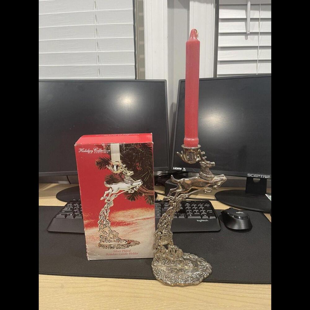 Silver Plated Reindeer Candle Holder Holiday Collection by Godinger